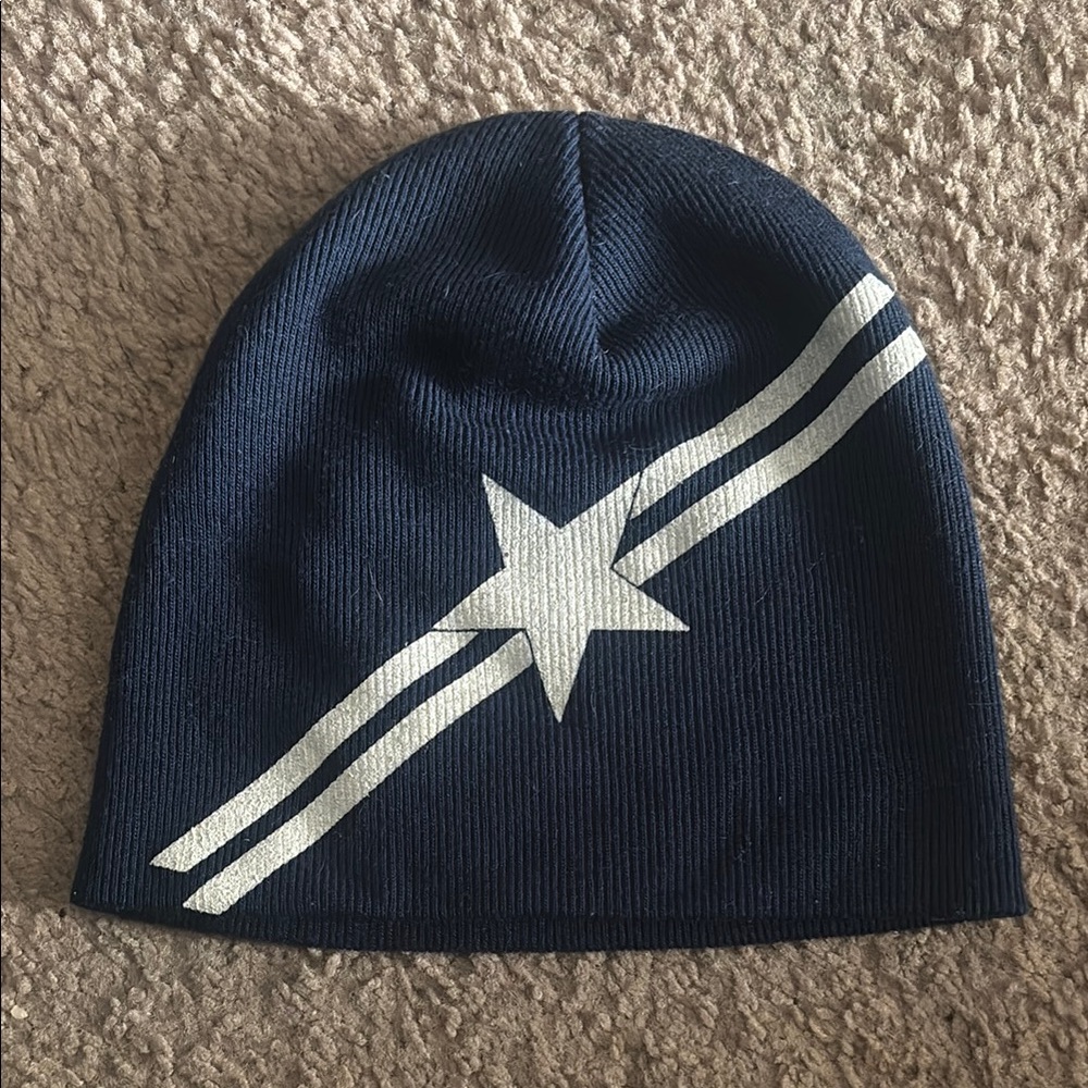 Navy Blue Beanie with White Star Design